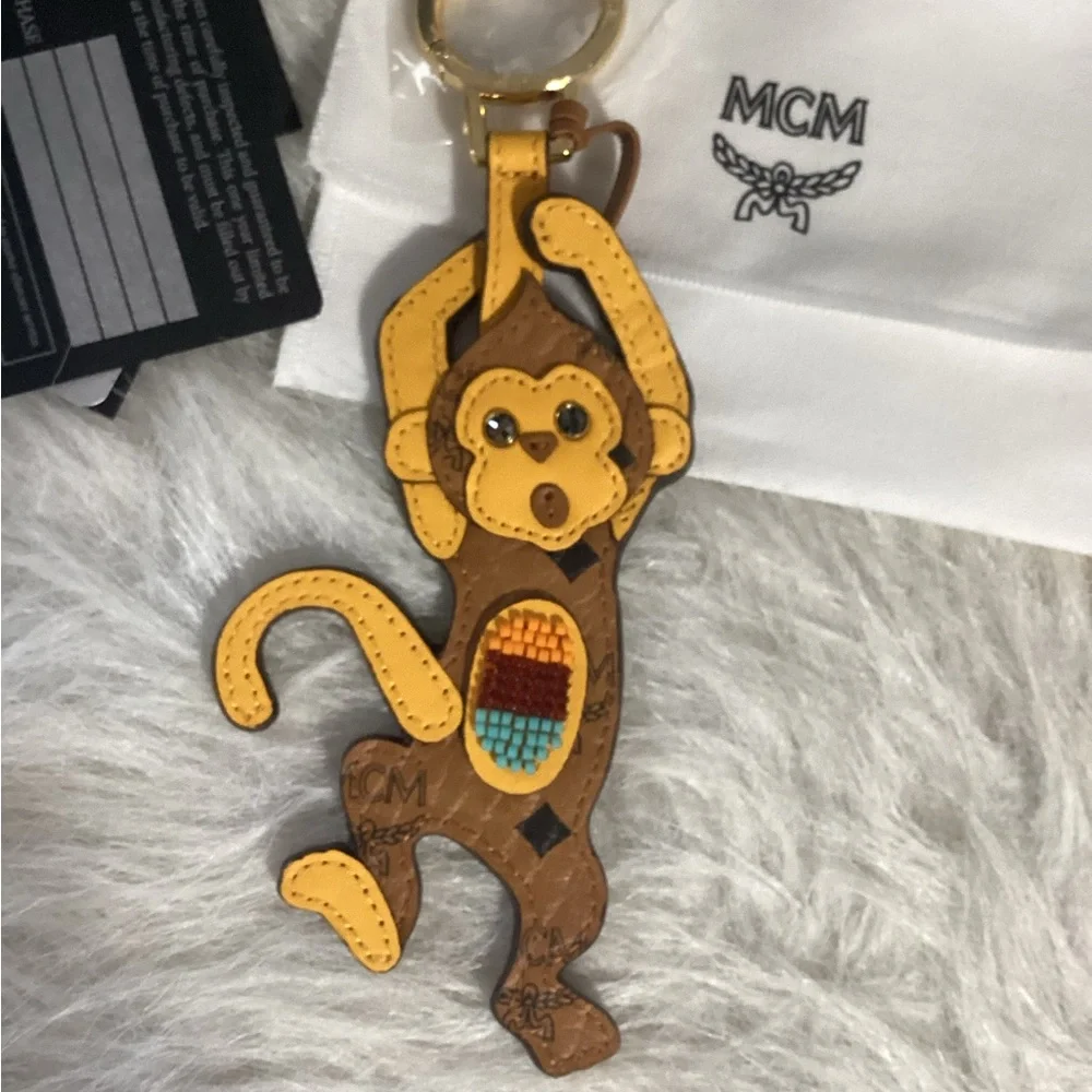 SOLD…..MCM Monkey Keychain Bag Charm Cognac Brown Swarovski Crystal Eyes - Picture 6 of 8